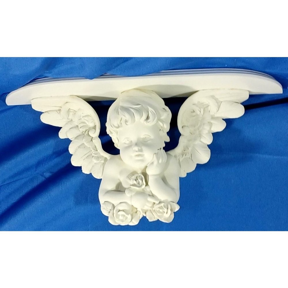 NEW Vtg PLASTER  WISTFUL ANGEL CHERUB WALL SHELF Sculpture Victorian Wal… - Picture 3 of 8